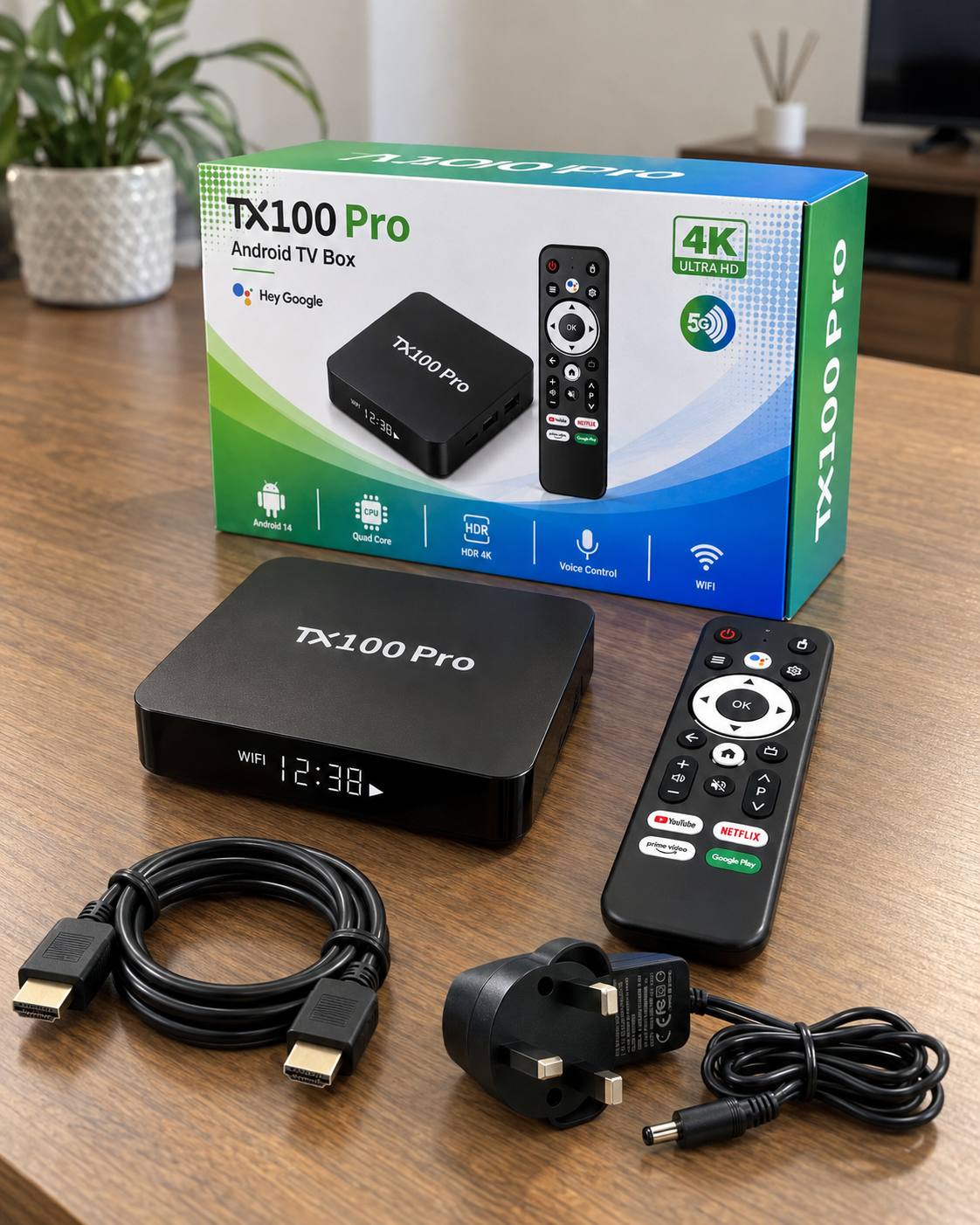 Set lengkap TX100 Pro di ruang tamu